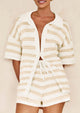 Casual Short Sleeve Striped Beach Vacation 2 Piece Shorts Sets