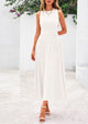Sleeveless Crew Neck Knit A Line Pleated Swing Wedding Guest Casual Midi Dresses