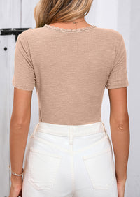 V-Neck Short Sleeved Button Slim Fit Casual Knitted Shirt
