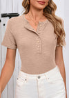 BTFBM Women Summer Henley Tunic Top V Neck Short Sleeve Button UP Solid Slim Fit Casual Ribbed Knit Shirt Blouses