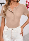 BTFBM Women Summer Henley Tunic Top V Neck Short Sleeve Button UP Solid Slim Fit Casual Ribbed Knit Shirt Blouses