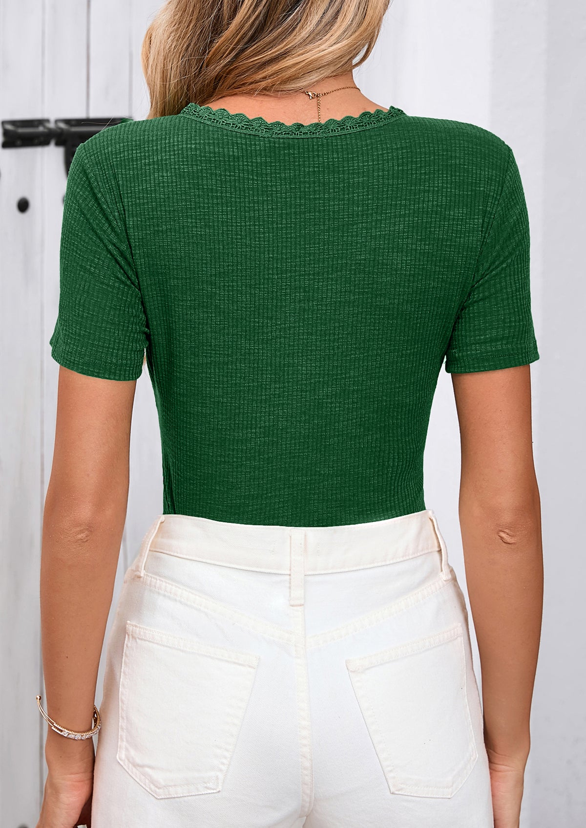 V-Neck Short Sleeved Button Slim Fit Casual Knitted Shirt