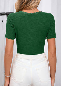 V-Neck Short Sleeved Button Slim Fit Casual Knitted Shirt