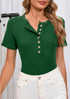 BTFBM Women Summer Henley Tunic Top V Neck Short Sleeve Button UP Solid Slim Fit Casual Ribbed Knit Shirt Blouses