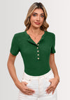 BTFBM Women Summer Henley Tunic Top V Neck Short Sleeve Button UP Solid Slim Fit Casual Ribbed Knit Shirt Blouses