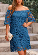 Off Shoulder Vintage Floral Lace Flare Short Sleeve Loose Elegant Mini Dresses
