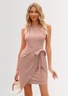 PRETTYGARDEN Women's Summer One Shoulder Mini Short Dresses Irregular Hem Belted Fitted Spring Cocktail Party Dress