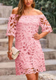 Off Shoulder Vintage Floral Lace Flare Short Sleeve Loose Elegant Mini Dresses