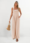 PRETTYGARDEN Women's Bib Overalls Casual Summer Sleeveless Strap Loose Wide Leg Jumpsuits with Pockets