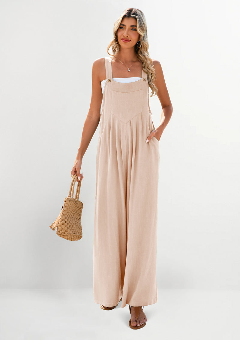 PRETTYGARDEN Women's Bib Overalls Casual Summer Sleeveless Strap Loose Wide Leg Jumpsuits with Pockets