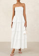 Off Shoulder Smocked Tiered Ruffle Long Flowy Casual Beach Maxi Dress