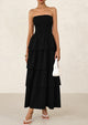 Off Shoulder Smocked Tiered Ruffle Long Flowy Casual Beach Maxi Dress