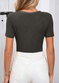 V-Neck Short Sleeved Button Slim Fit Casual Knitted Shirt