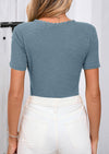 BTFBM Women Summer Henley Tunic Top V Neck Short Sleeve Button UP Solid Slim Fit Casual Ribbed Knit Shirt Blouses