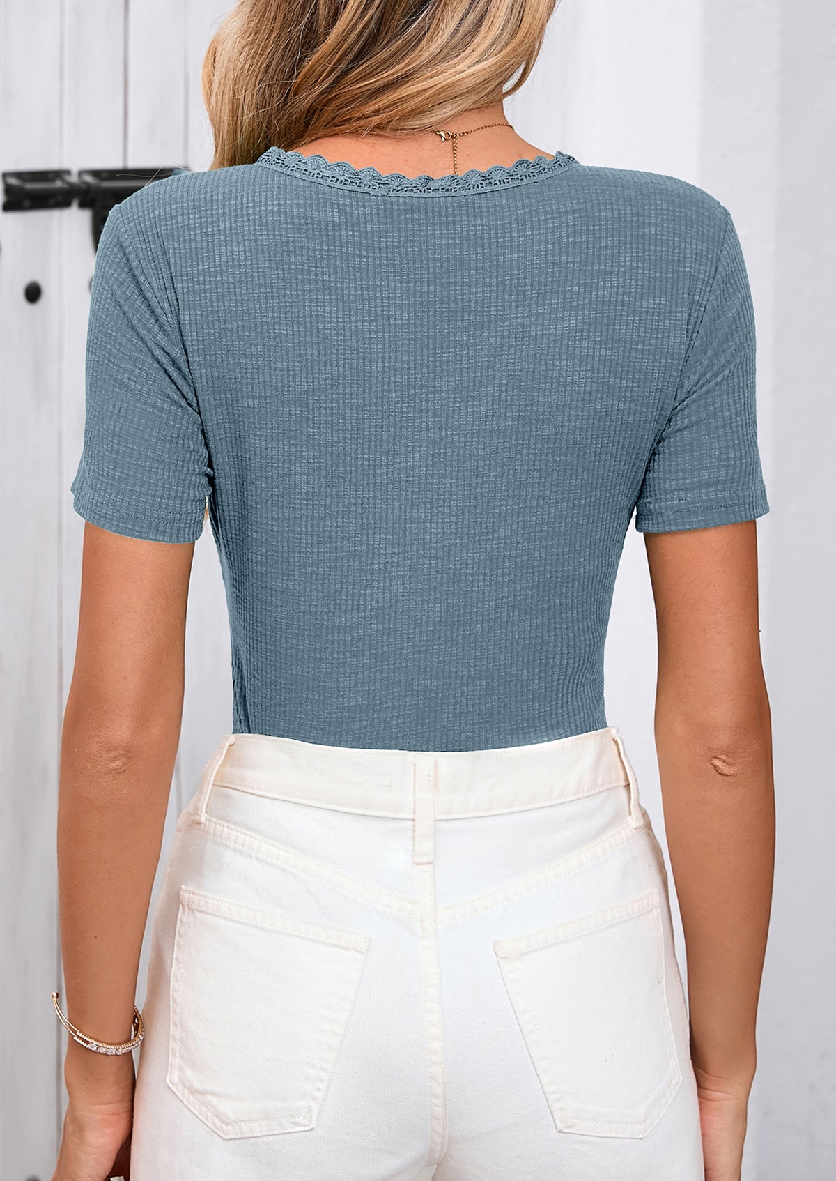 V-Neck Short Sleeved Button Slim Fit Casual Knitted Shirt