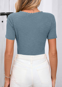 V-Neck Short Sleeved Button Slim Fit Casual Knitted Shirt