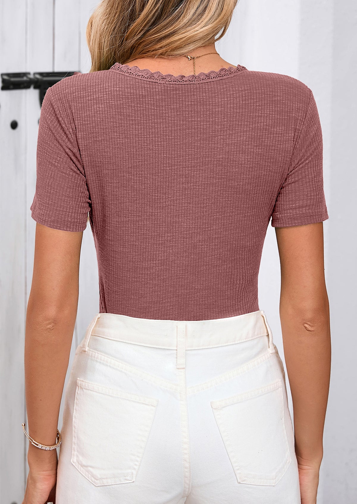 V-Neck Short Sleeved Button Slim Fit Casual Knitted Shirt