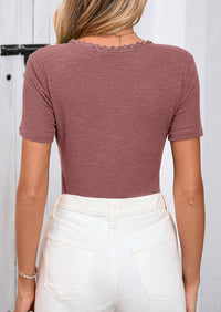 V-Neck Short Sleeved Button Slim Fit Casual Knitted Shirt