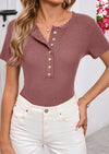 BTFBM Women Summer Henley Tunic Top V Neck Short Sleeve Button UP Solid Slim Fit Casual Ribbed Knit Shirt Blouses