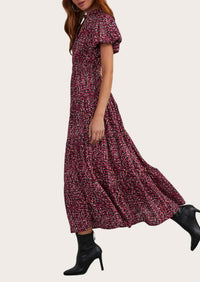MASCOMODA Summer Maxi Dresses for Women Casual V Neck Puff Short Sleeve Smocked Flowy Beach Boho Long Floral Dress