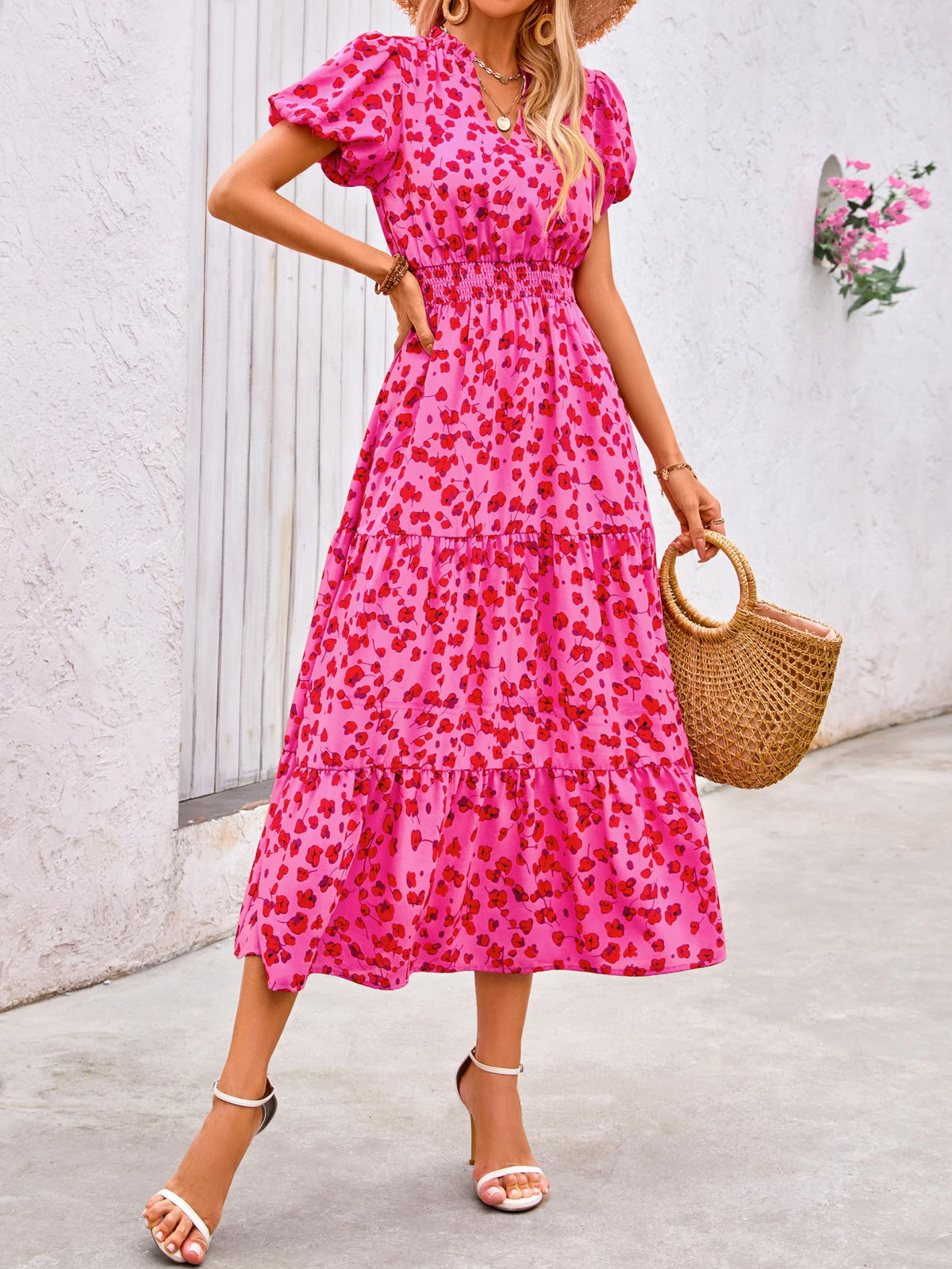 Casual V-neck short sleeved Bohemian Maxi dress