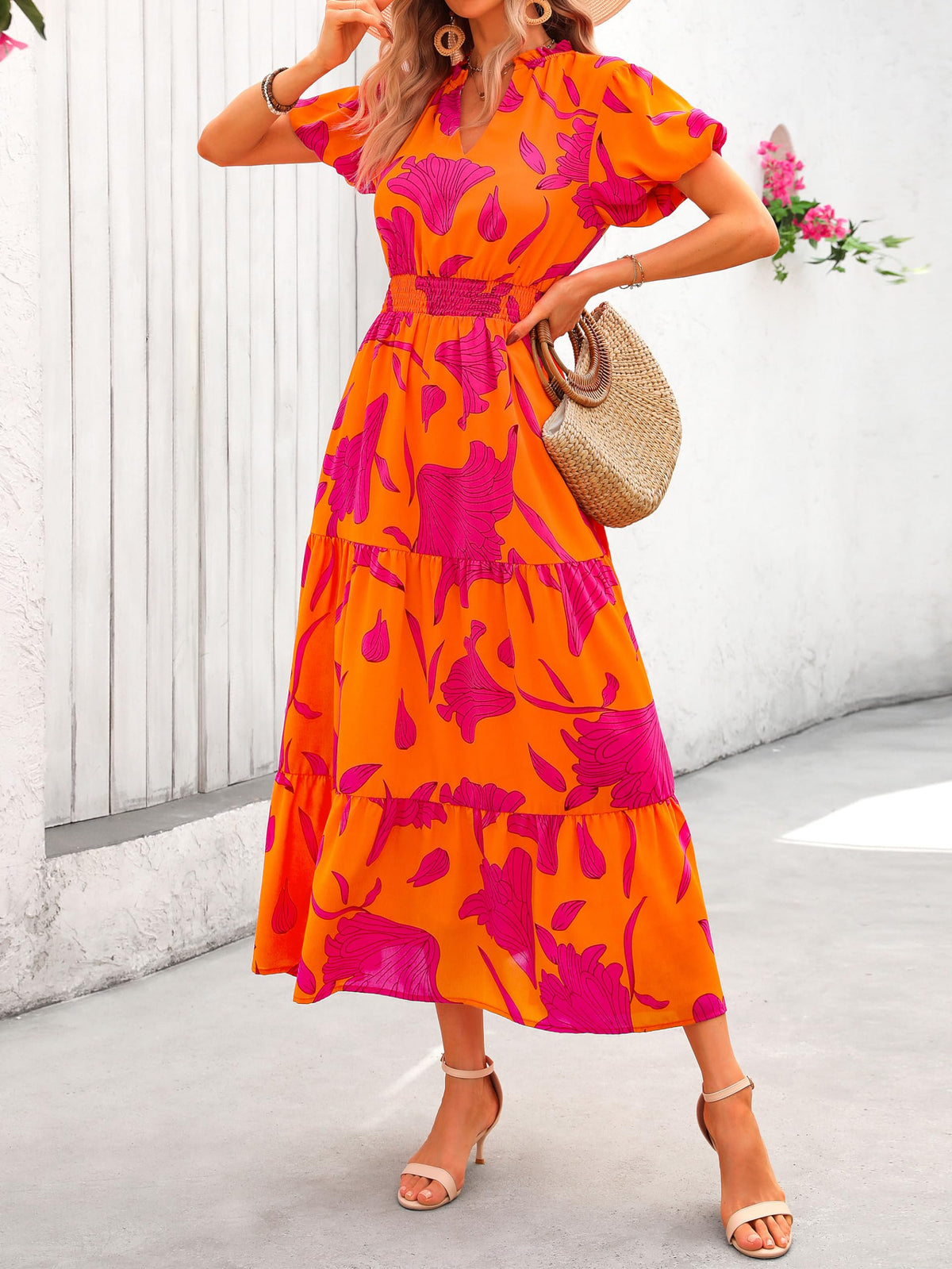 Casual V-neck short sleeved Bohemian Maxi dress