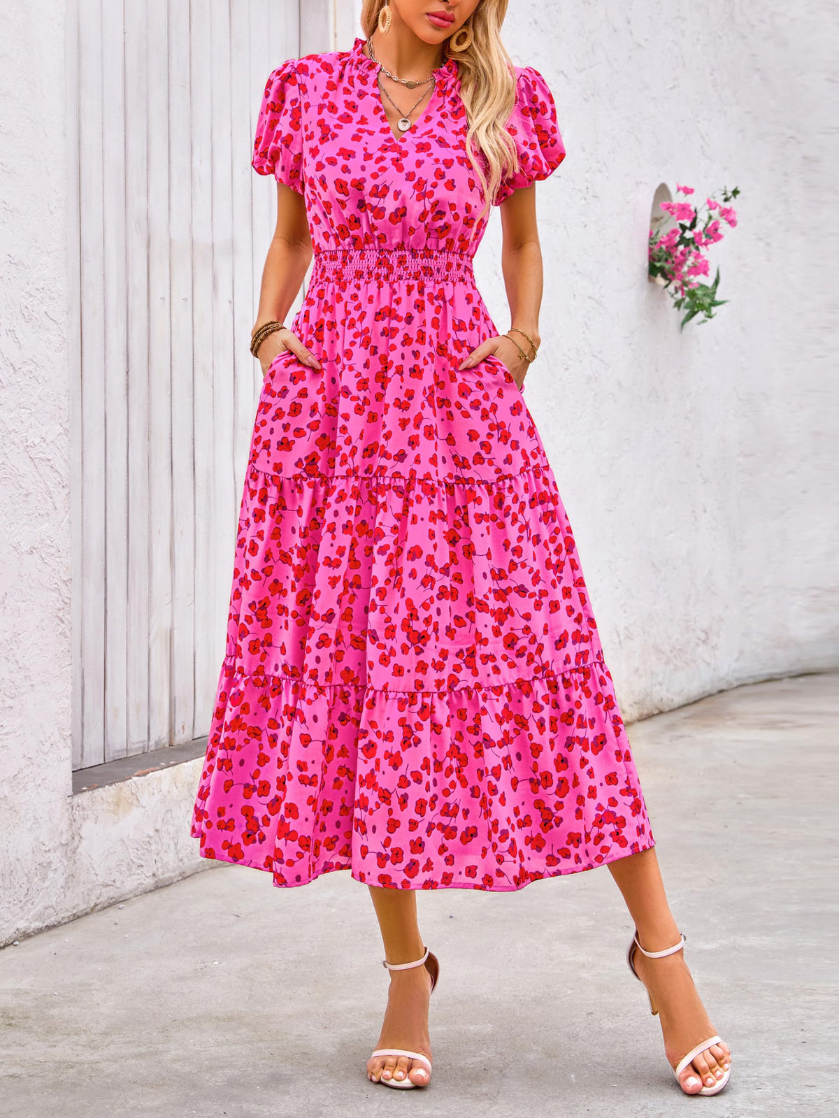 Casual V-neck short sleeved Bohemian Maxi dress