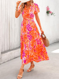 Casual V-neck short sleeved Bohemian Maxi dress