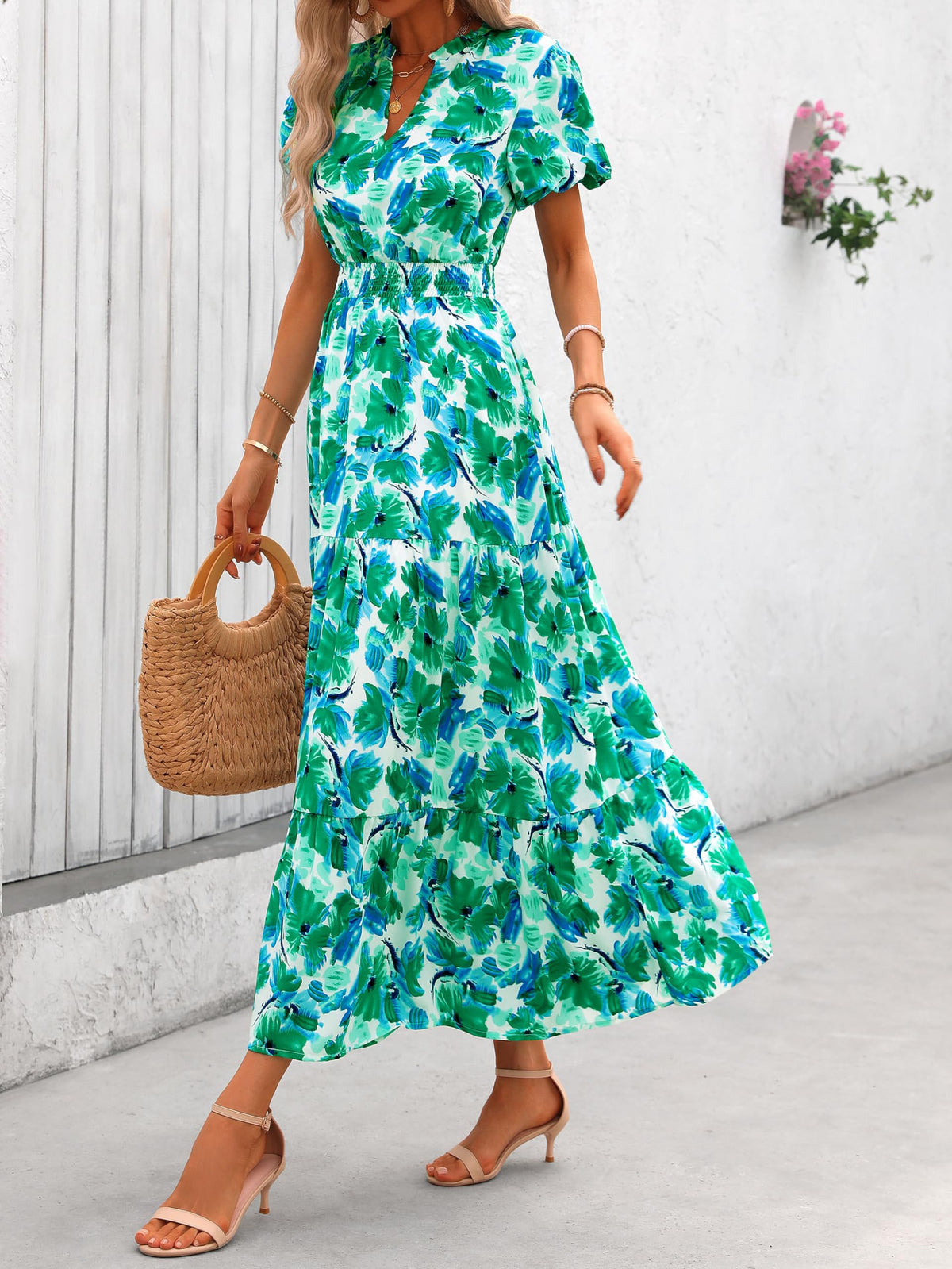 Casual V-neck short sleeved Bohemian Maxi dress