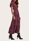 MASCOMODA Summer Maxi Dresses for Women Casual V Neck Puff Short Sleeve Smocked Flowy Beach Boho Long Floral Dress