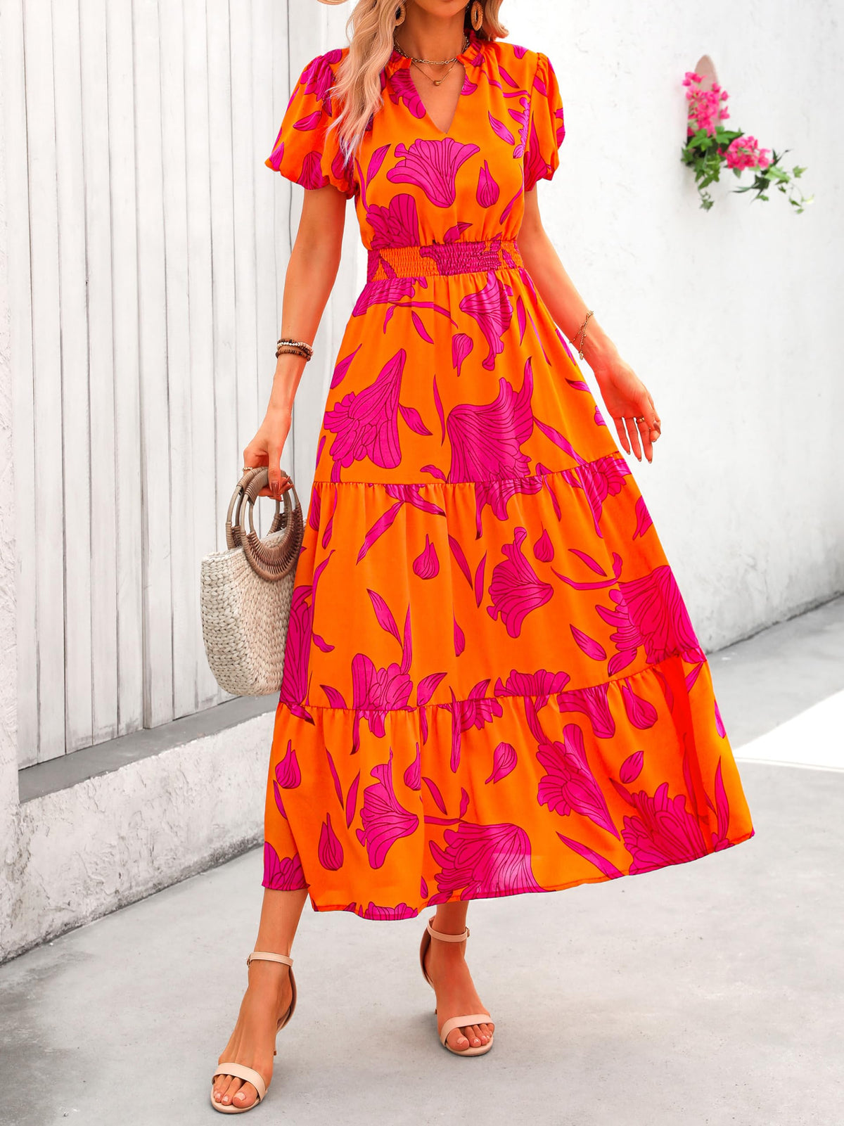Casual V-neck short sleeved Bohemian Maxi dress