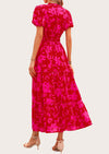 MASCOMODA Summer Maxi Dresses for Women Casual V Neck Puff Short Sleeve Smocked Flowy Beach Boho Long Floral Dress