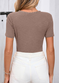 V-Neck Short Sleeved Button Slim Fit Casual Knitted Shirt