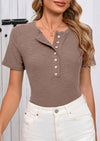 BTFBM Women Summer Henley Tunic Top V Neck Short Sleeve Button UP Solid Slim Fit Casual Ribbed Knit Shirt Blouses