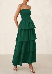 Off Shoulder Smocked Tiered Ruffle Long Flowy Casual Beach Maxi Dress
