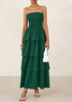 Off Shoulder Smocked Tiered Ruffle Long Flowy Casual Beach Maxi Dress
