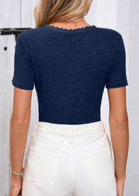 V-Neck Short Sleeved Button Slim Fit Casual Knitted Shirt
