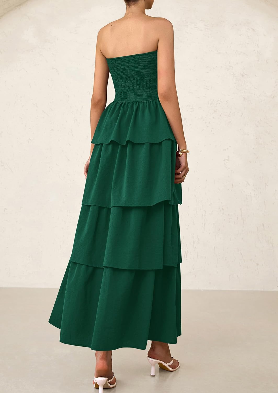 Off Shoulder Smocked Tiered Ruffle Long Flowy Casual Beach Maxi Dress