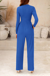 Casual Long Sleeve Mock Neck Wide Leg Jumpsuits