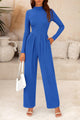 Casual Long Sleeve Mock Neck Wide Leg Jumpsuits