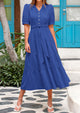 Casual Short Sleeved V-Neck Button Up Lace Up Dress