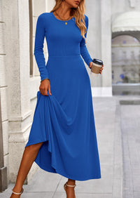 Casual Ribbed Knit Long Sleeve Crop Tops Maxi Flowy Skirts Two Piece Sets