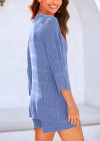 Cover up Hollow Out Knit Half Sleeve 2 Piece Sets