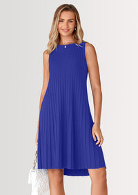 PRETTYGARDEN Womens Summer Sleeveless Mini Dress Crewneck Loose Tank A Line Pleated Swing Flowy Party Dresses