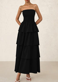 Off Shoulder Smocked Tiered Ruffle Long Flowy Casual Beach Maxi Dress