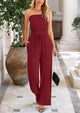 Casual Ribbed Knit Crop Tube Top Wide Leg Pants Two Piece Sets
