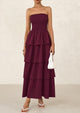 Off Shoulder Smocked Tiered Ruffle Long Flowy Casual Beach Maxi Dress