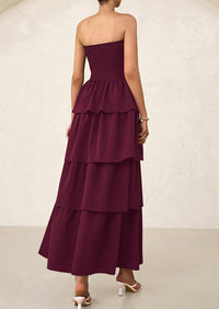 Off Shoulder Smocked Tiered Ruffle Long Flowy Casual Beach Maxi Dress