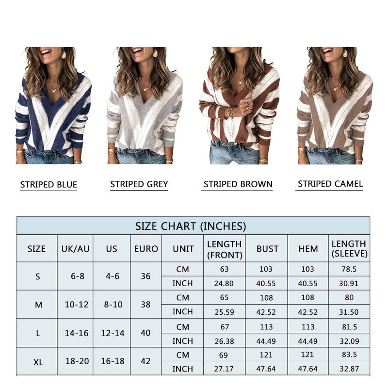 V Neck Stripe Color Block Loose Oversized Pullover Sweaters