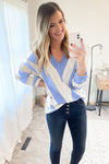 V Neck Stripe Color Block Loose Oversized Pullover Sweaters